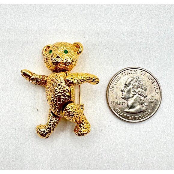 Vintage Napier Articulated Green Eyes Gold Tone Bear Brooch Pin - Picture 5 of 5